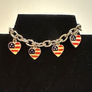 Cookie Lee Silver Bracelet with Patriotic Heart Charms